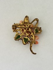 Vintage Swoboda Gold Tone Angel Skin Coral And Jade Brooch