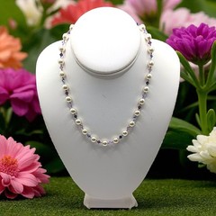 Vintage Purple Crystal Faux Pearl Necklace Beaded Hand Knotted Sterling Silver