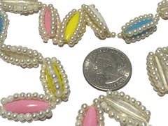 Vintage Jewelry Necklace Seed Bead Faux Pearl Multicolor Lucite Pastel Blue 16