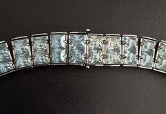 Art Deco Style Ice Blue Rhinestone Choker Collar Necklace Princess Cut VTG 14.5”