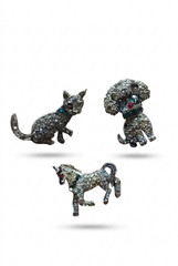 Vintage Animal Brooch Pin Lot – Rhinestone Cat Dog & Lizard – 6 Piece Collection