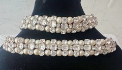 GORGEOUS SPARKLING VTG WEISS RHINESTONE & FAUX PEARL NECKLACE AND BRACELET SET