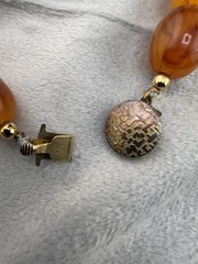 Vintage Beaded Necklace Acrylic Brown Orange Gold Tone 30″