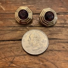 Vintage Signed Christian Dior Amethyst Color Gold Tone Clip Earrings Art Deco
