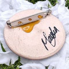 Porcelain Flower Brooch Hand-Painted Signed Artist Vintage Gardener Pin