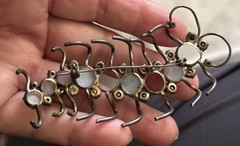 Vintage Sterling Moon Glow Stones Prong Set Rhinestone Centipede Brooch Repair