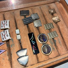14 Pairs Vintage MCM Sterling Silver Cufflinks Unknown Makers Enamel Copper