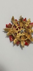 Vintage ART Christmas Holiday Red Painted Poinsettia Brooch
