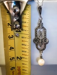Art Deco 935 Silver Marcasite 6.5mm Pearl Pendant Necklace Austrian Estate 1920s