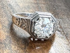 Vintage AVENA S925 Sterling Silver Art Deco Style Moissanite Ring Size 5.5