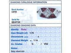 Vintage 1.70Ct Ruby and 1.14Ct Diamond, Platinum Dress Ring Circa 1990