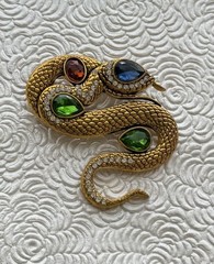 Snake Vintage style brooch / stamped gold tone metal
