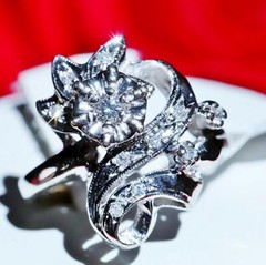 14k white gold ring 0.12ct natural diamond size 4.75 flower vintage 3.35gr N3444