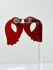 VTG Red Acrylic Resin Sculptural Abstract Modernist Earrings Pin Back Closure
