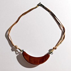 Vintage 3-Toned Wood Pendant Leather Pull Cord Necklace