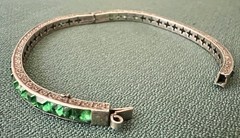 STUNNING ART DECO STERLING GREEN PASTE STONES BANGLE BRACELET 1920s FABULOUS