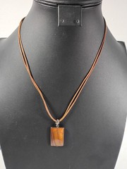Rectangle Tiger Eye Brown Shell Penadant Necklace Brown Leather Cord 925 Silver