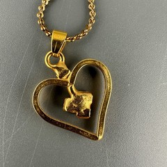 Vintage Rhinestone Heart Pendant Necklace Blue Stone Gold Tone 15″ Chain Dainty