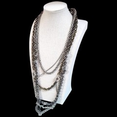 VTG 90s Edgy Layered Chains Fossil 8 Strand Rock Star Statement Necklace 23″