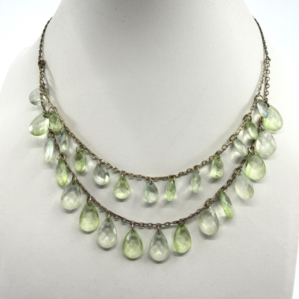 Light Green Faceted Teardrop Crystal Choker Layered Necklace Statement Jewelry