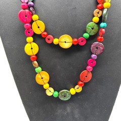 Vintage Necklace Colorful Wooden Button Bead One Long Strand NO CLASP 54 inches