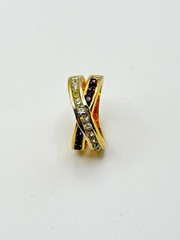 18kt Gold Plated Crossover Ring Signed GERG Clear Purple Amethyst Color Stones