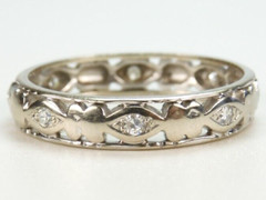 Antique 1920’s Diamond Wedding Eternity Band 14KW Ring Size 8.75 UK-R EGL USA