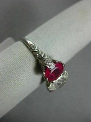 ANTIQUE 3.51CT OLD MINE DIAMOND & AAA RUBY PLATINUM THREE STONE ENGAGEMENT RING