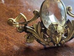 Art Nouveau Female Face Yellow Stone Alloy Pin Brooch READ