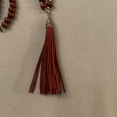 Wood Bead Red Leather Tassel Pendant Necklace