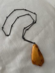 Vintage Large Egg Yolk Baltic Amber Pendant Necklace Sterling Silver Chain