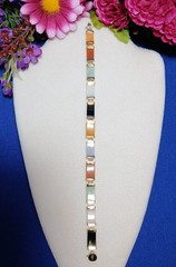 Vintage SOLID 14KT Gold Multi Color Jadeite Jade 11-Panel Link Bracelet~ 8-1/4″