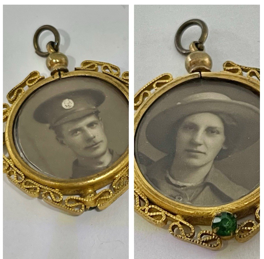 Edwardian Sweetheart Double Sided Soldier & Lady Momento Mori Photo Locket