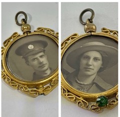 Edwardian Sweetheart Double Sided Soldier & Lady Momento Mori Photo Locket