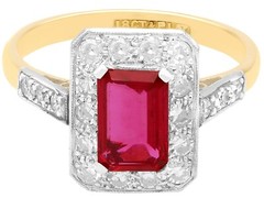 Antique Synthetic Ruby and 0.78 Ct Diamond, 18k Yellow Gold Dress Ring