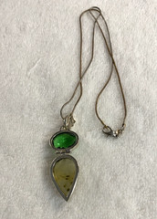 VTG Sterling Silver – INDIA Prehnite & Peridot Necklace Pendant 24 inch