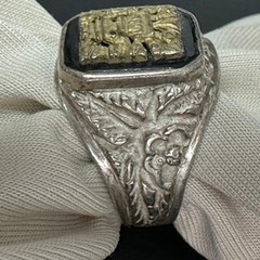 Vintage Mexican Biker Ring Aztec Calendar Mixed Metal Silver Tone Embossed Men