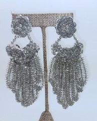E304 Vintage long Handmade silver seed beaded sequins clip Drop fashion earrings