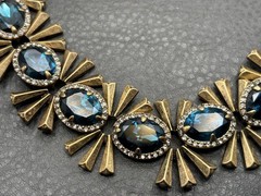 Vintage Chunky Blue Crystal Rhinestone Starburst Statement Y2K Necklace 20”