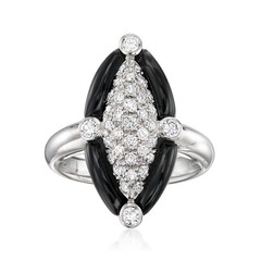 Vintage Onyx and .60 ct. t.w. Diamond Navette Ring in Platinum. Size 6.25
