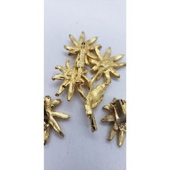 Vintage 18K Gold Plated Flower Brooch Earrings Set Blue Rhinestone Floral