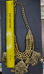 Vtg Boho Tribal Chandelier Charm Collar Ethnic Statement Brass Tone Necklace Art