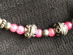 2mm small bright pink gemstone vintage sterling stations choker necklace 16.5″