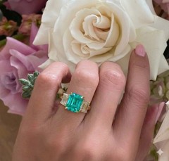 Vintage 14K Yellow Gold Engagement Ring 5.16CT. Blue Tourmaline Emerald Shape