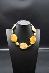 Vtg Baltic Amber Look Choker Length 19″ Irregular Egg Yolk Color Beads Necklace