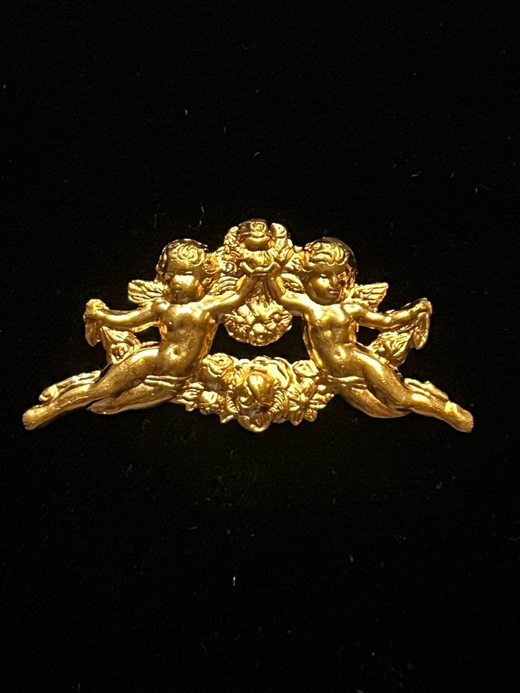 Vintage Cherub Gold Plated Brass Stamping for Jewelry Design NOS 22K Gold Plated
