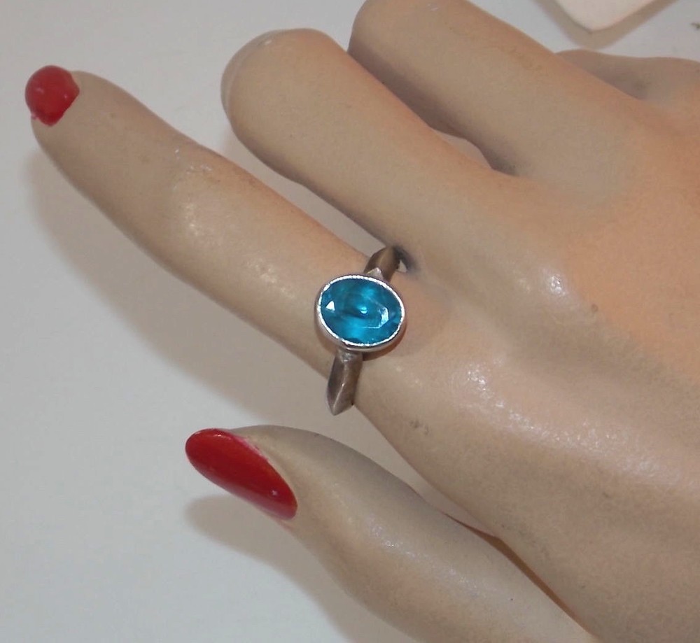 Sterling Silver 8×10 Oval London Blue Topaz Bezel size 7.5 Ring 5g 9f 34