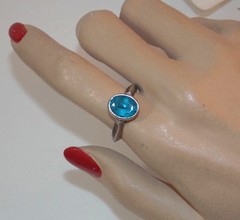 Sterling Silver 8×10 Oval London Blue Topaz Bezel size 7.5 Ring 5g 9f 34