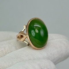 Rare USSR Vintage Original Rose Gold Natural Nephritis Ring 583 14K 6,41 g. 7 US