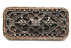 Gothic Celtic Scrollwork Openwork Bar Brooch Silver & Copper Tone 1.5″